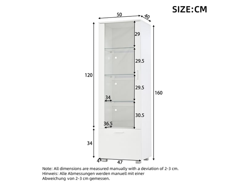  Vitrine 50x40x160 cm led panneau de particules blanc brillant  - Conforama E