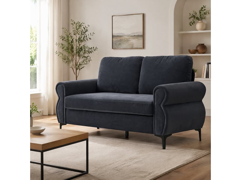  Canapé droit compact avec housses amovibles  - assise à ressorts, pieds hauts en tissu gris foncé 173,5 cm  - Conforama C
