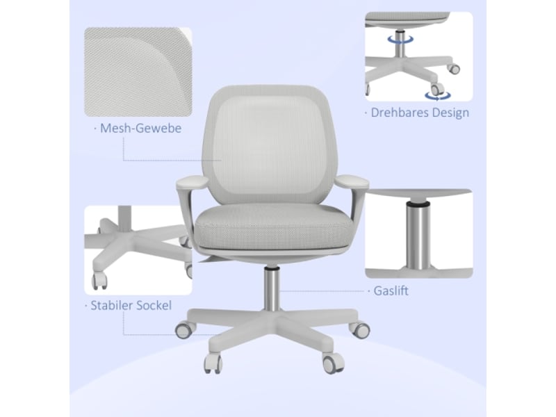 Chaise de bureau ergonomique pivotante réglable en hauteur, gris, 55 x 48 x 82,5-94,5 cm  - Conforama B