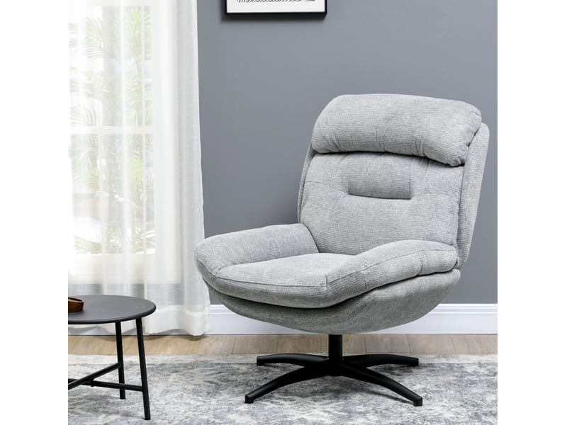  Fauteuil 79x91x98 cm, pivotant 360°, accoudoirs intégrés, en tissu polyester gris, design moderne, canapé une place  - Conforama B