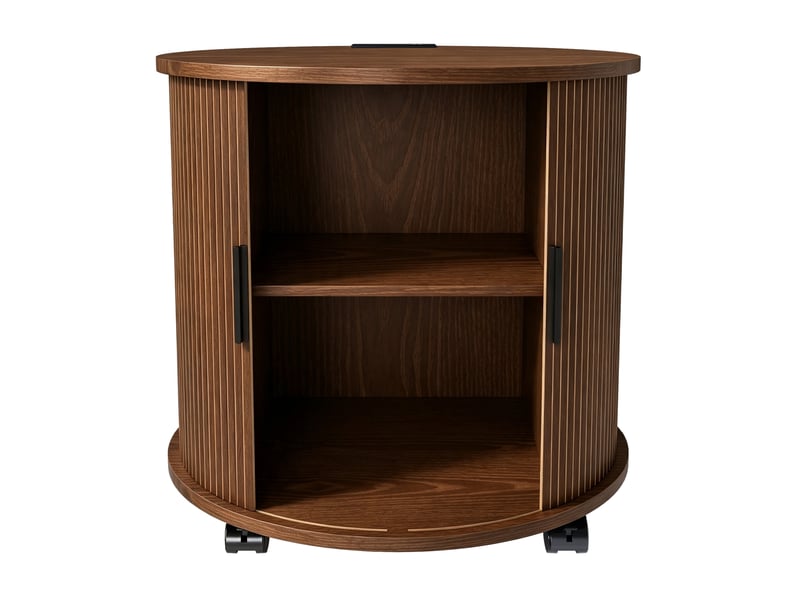 Table de chevet ronde avec prise et 2 usb 60x60x60 cm mdf finition noyer - Conforama D