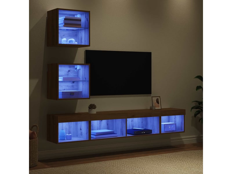  Unités murales tv avec led 5 pcs chêne artisanal shl38602  - Conforama E