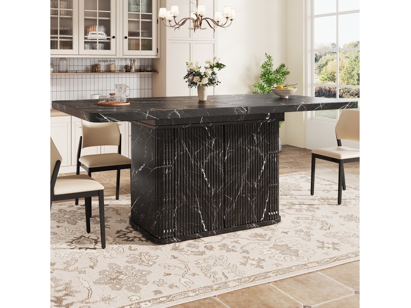  Table à manger extensible 140-180x80x76.5 cm effet marbre noir avec rangement  - Conforama D