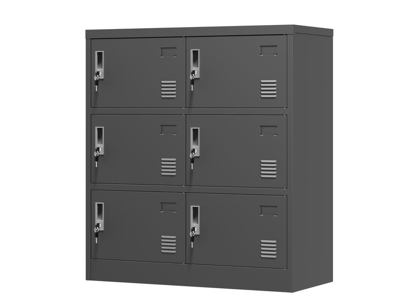  Armoire de rangement métallique 6 portes 90 x 40 x 100 cm – noir – serrures individuelles et porte-cartes  - Conforama D