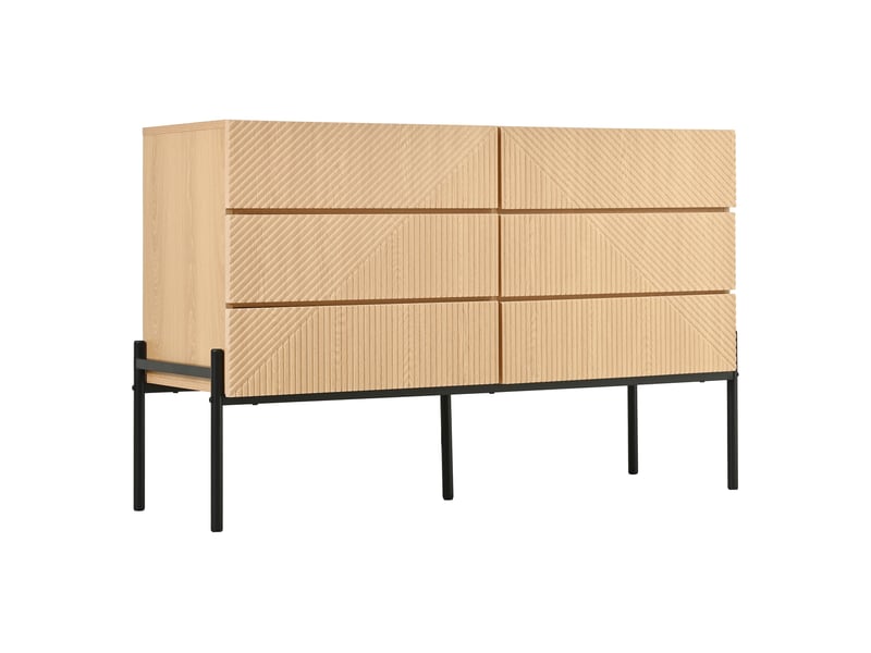  Commode 6 tiroirs à texture géométrique pour salon ou chambre en mdf 115,5×38×75 cm naturel  - Conforama A