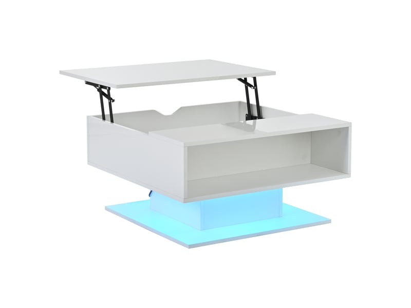  Table basse relevable avec espace caché et rangement semi-ouvert et led, finition brillante, en panneau de particules, blanc - uvrion  - Conforama A