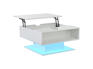 Table basse relevable avec espace caché et rangement semi-ouvert et led, finition brillante, en panneau de particules, blanc - uvrion