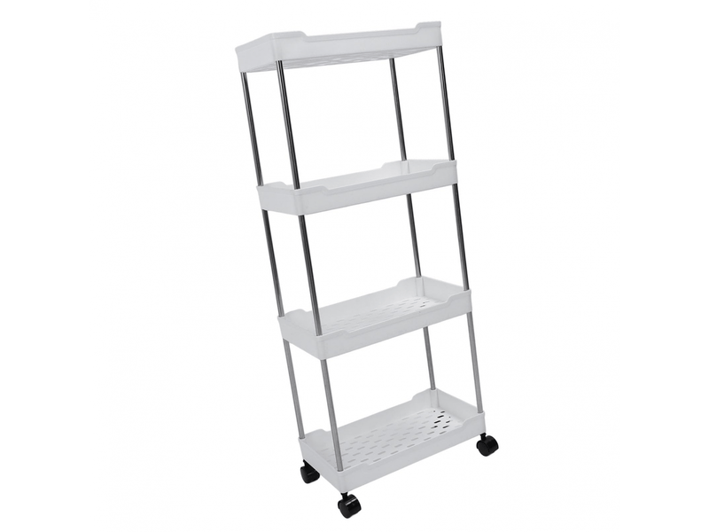 Chariot à roulettes élargi à 4 niveaux en acier inoxydable pp avec roulettes pour salle de bain, toilettes, salon et cuisine (blanc) - Conforama C
