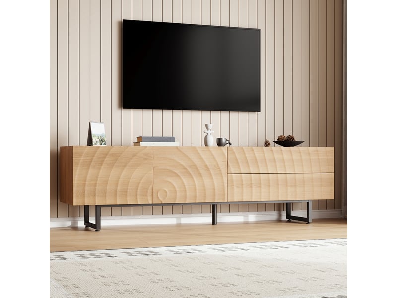  Meuble tv bas design moderne 180x38x51,5 cm coloris naturel panneau de particules rangement evarich - Conforama B