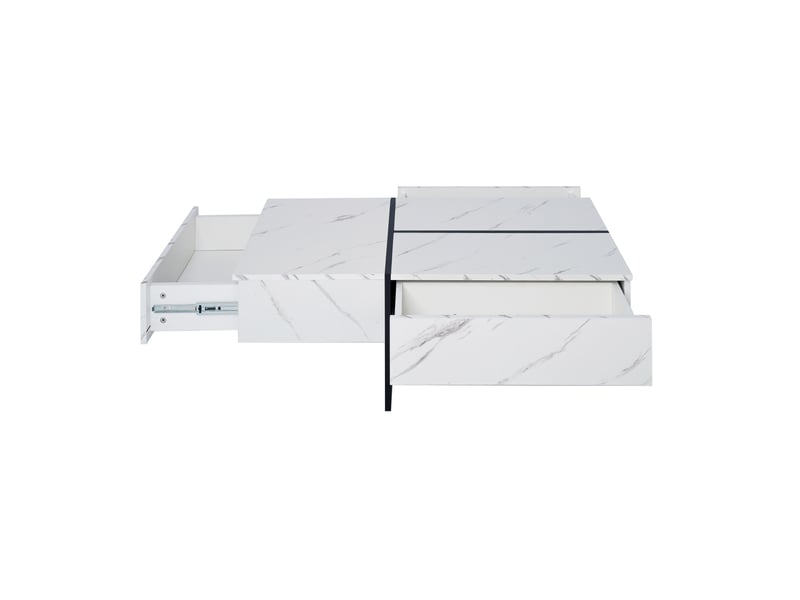  Table basse laquée brillante, structure effet marbre blanc et plateau noir assorti, meuble de salon, 100 x 50 x 34,5 cm, avec système d'éclairage led contrôlé par application.  - Conforama E