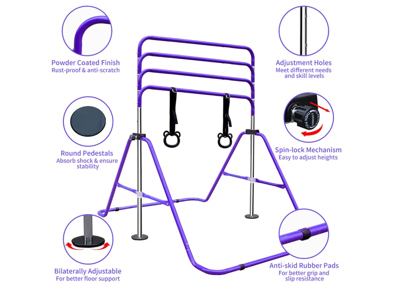 Barre de gymnastique enfant réglable violette en fer, 88,9 à 129,54 cm, pliable pour l'entraînement - Conforama B