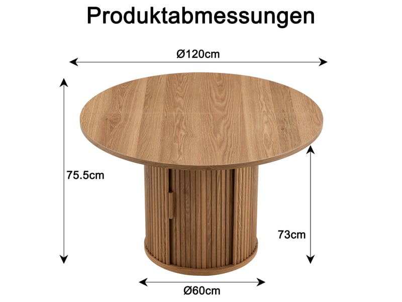 Table ronde 120 cm 4-6 personnes, bois avec rangements, style campagne moderne - Conforama C
