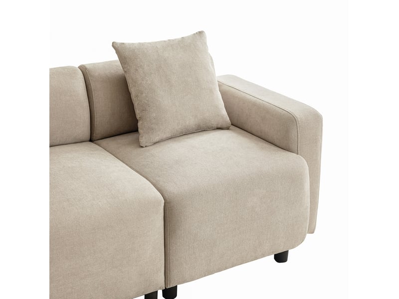  Canapé 211x67x71 cm, 3 à 4 places, assise large, dossier haut, chenille beige  - Conforama E