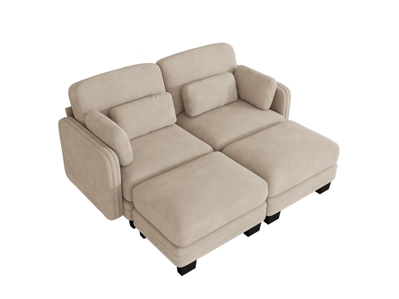 Canapé modulable 2 places modenvie en tissu chenille, forme en u, 2 poufs, 176 x 143 x 88 cm, marron clair - Conforama A