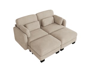 Canapé modulable 2 places modenvie en tissu chenille, forme en u, 2 poufs, 176 x 143 x 88 cm, marron clair