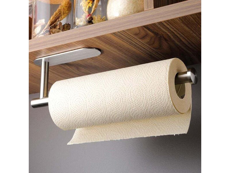  Porte-rouleau de cuisine, aucun perçage requis, porte-rouleau de cuisine, porte-rouleau pratique autocollant pour éléments bas, acier inoxydable  - Conforama A