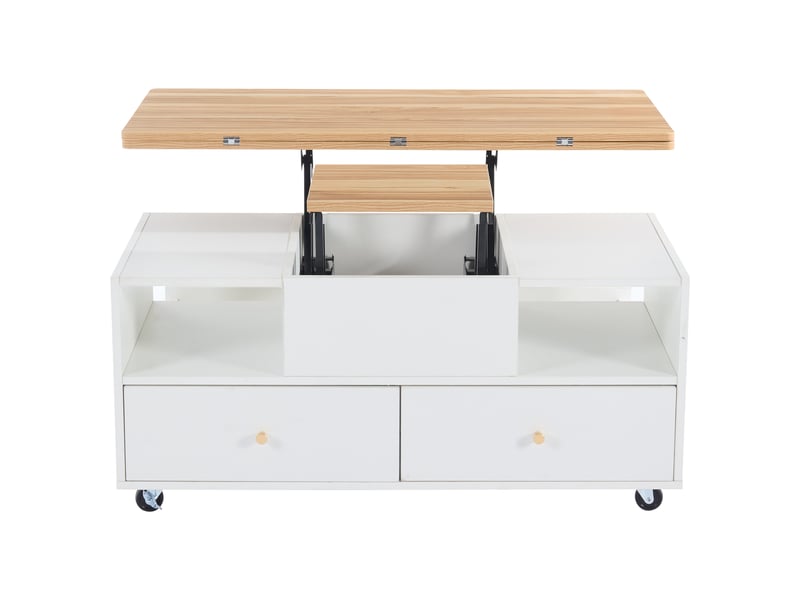 Table basse réglable en hauteur avec fonction pliante et 4 tiroirs, 100 x 50 x 47,5 cm, une grande et une petite table à levage hydraulique, table de salon mobile avec roulettes universelles, table basse - Conforama D