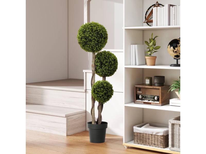  Plante de buis artificielle avec 3 boules, pot inclus et base renforcée, hauteur 115 cm  - Conforama D