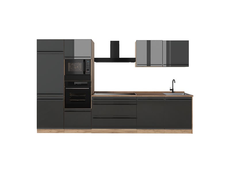 Vicco cuisine, anthracite haute brillancechêne doré, 340cm sans plan de travail - Conforama A