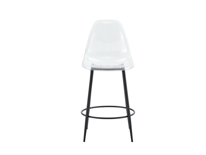  Tabouret de bar transparent avec dossier ergonomique et pieds métalliques noirs, lot de 2 en plastique et métal noir  - Conforama E
