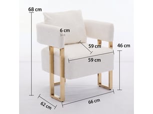 Fauteuil de salon en sherpa et métal doré - 66 x 62 x 68 cm-blanc - chaise de relaxation une place avec coussin et pieds dorés