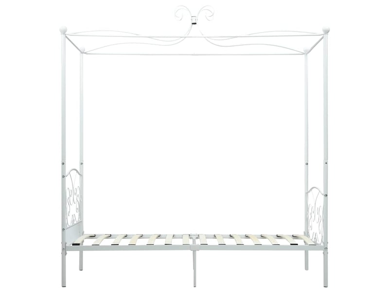  Lit simple- lit adulte -  cadre de lit à baldaquin blanc métal 100 x 200 cm  - Conforama C