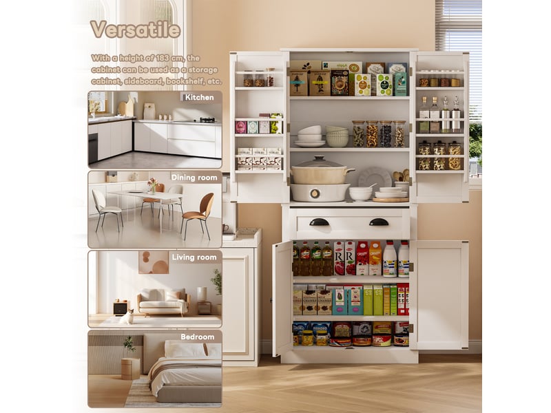  Armoire de cuisine blanche 182 cm, buffet vaisselier 4 portes. Matelas non inclus.  - Conforama D