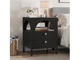 Table de chevet moderne 45x40x58 cm, 2 tiroirs, 1 niche ouverte, rangement multifonction, pour salon, chambre, mdf noir