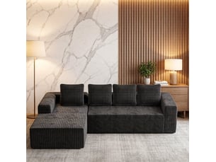 Canapé d'angle modulaire 261x168x58cm, montage simplifié, meuble de salon, bien-être, revêtement velours côtelé, gris