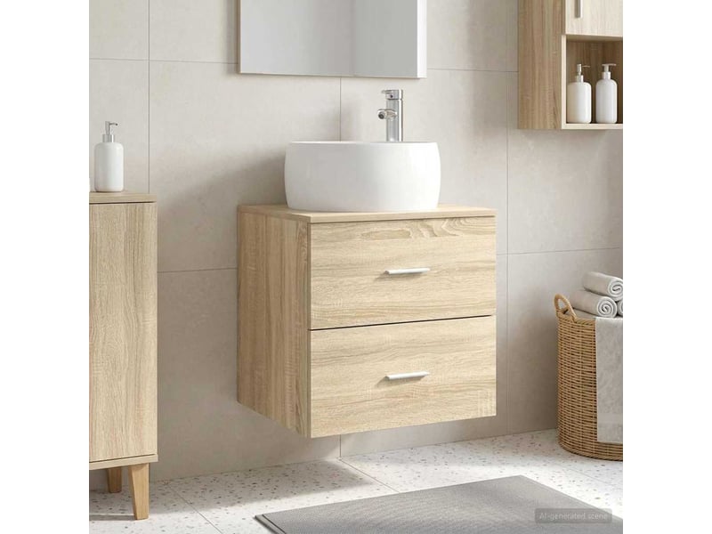  Vanité de lavabo mural, meuble de rangement chêne sonoma 49.5x44.5x66 cm shl276  - Conforama B