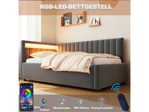 Lit banquette 90x200 cm <strong>ZOVIRA</strong> <strong></strong> coloris gris