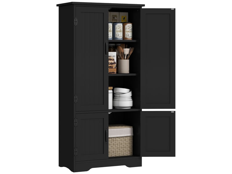  Buffet de cuisine, meuble de cuisine moderne avec de multiples options de rangement, 2 placards, 3 étagères, 60 x 30 x 123 cm, noir  - Conforama A