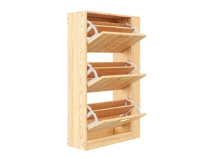 Meuble à chaussures 70x23,5x115 cm, 3 portes, niches ouvertes et étagères intérieures, rangement pour entrée et couloir - naturel