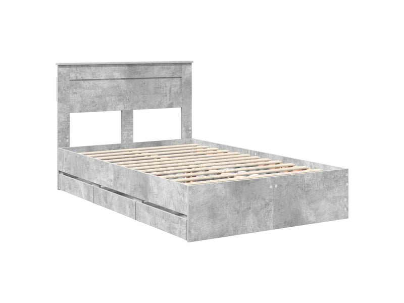  Lit double- lit adulte -  cadre de lit gris béton 135 x 190 cm bois ingénierie  - Conforama C