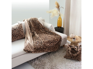 Plaid effet fourrure léopard 300 g,m² en flanelle avec sac de rangement - 125x150cm - noir