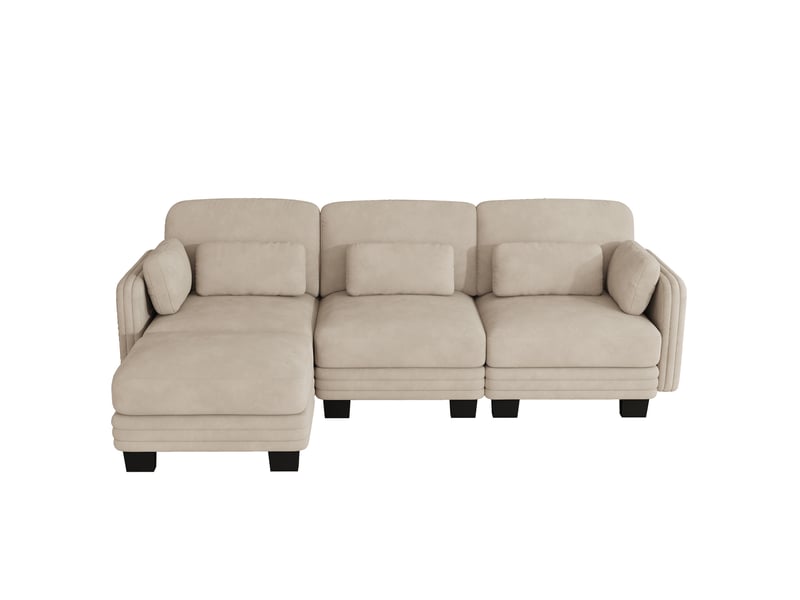 Canapé d’angle modulable 3 places 253x143x88 cm en chenille café clair - Conforama D