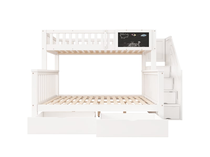  Lit superposé enfant double multifonction avec tableau et tiroirs bois massif blanc 90x200 et 140x200  - Conforama W