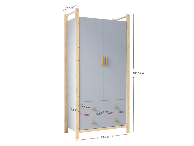  Armoire enfant 2 portes, penderie et 2 tiroirs - bleu et bois naturel - 9e+1 x 45 x 1,8e+2 cm IKSETERA TRADING LTD - Conforama C