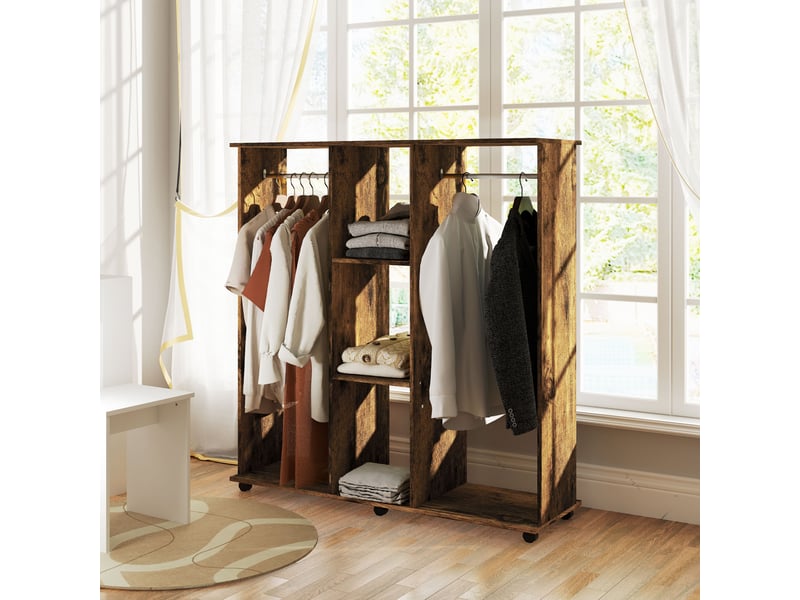 Armoire penderie meuble de rangement mobile 6 roulettes 120 x 40 x 128 cm en bois marron  - Conforama C