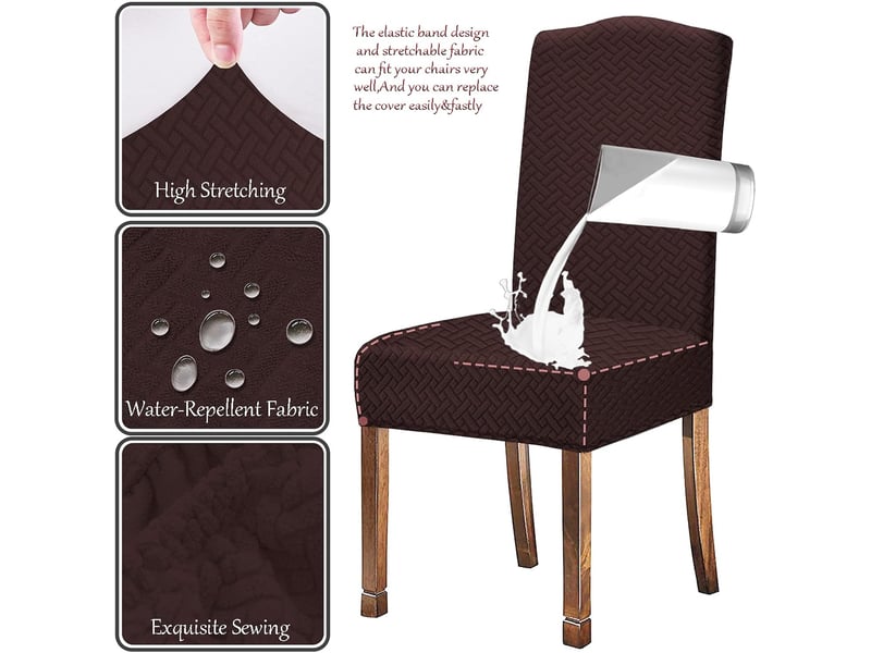  Housse de chaise - polyester - 4 pièces - marron - extensible et imperméable - décoration d'intérieur / - Conforama B