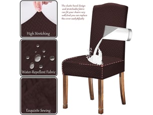 Housse de chaise - polyester - 4 pièces - marron - extensible et imperméable - décoration d'intérieur