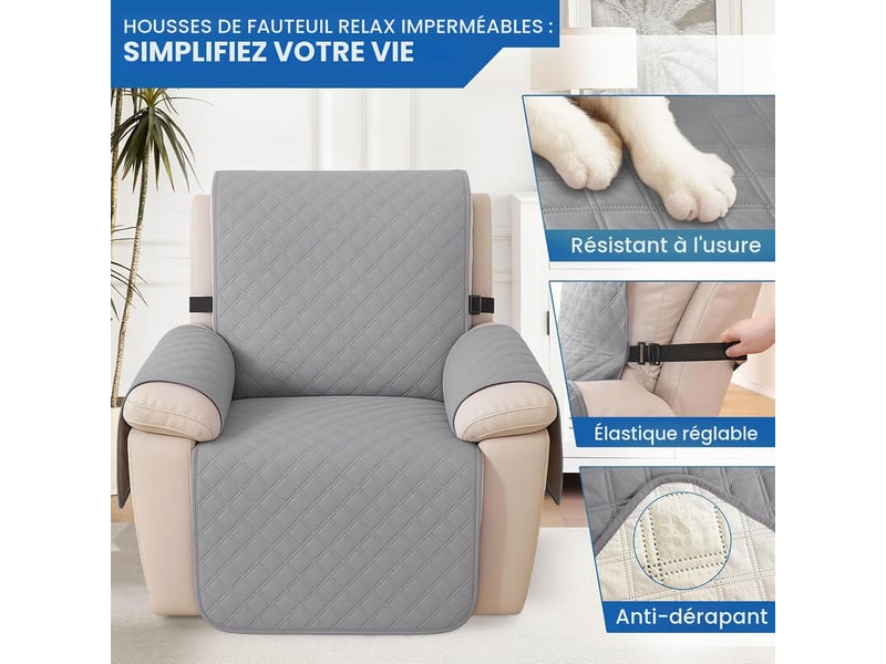  Housse imperméable pour fauteuil inclinable – protection de canapé résistante aux taches – lavable – pour fauteuil de massage une place – gris clair  - Conforama C