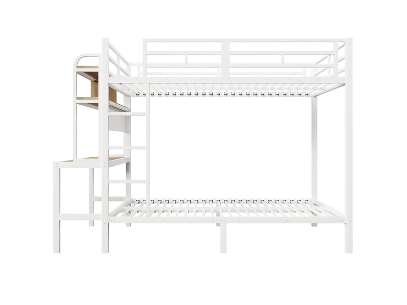  Lit superposé métal blanc 140x200 cm avec bureau led usb échelle garde-corps  - Conforama A