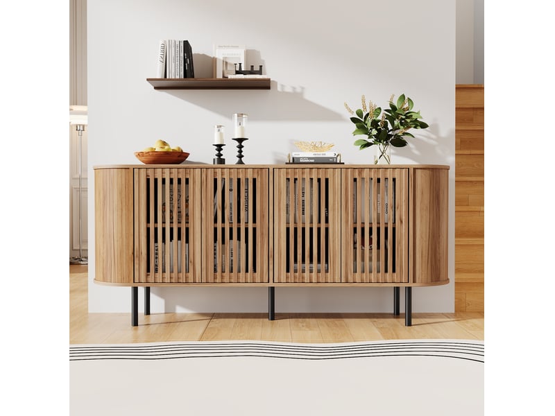  Buffet 160x40x70 cm à 4 portes coulissantes perforées en mdf coloris naturel  - Conforama D