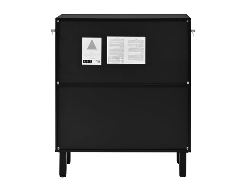  Meuble à chaussures 4 portes avec étagères réglables et fermeture amortie, noir et décor bois naturel  - Conforama D