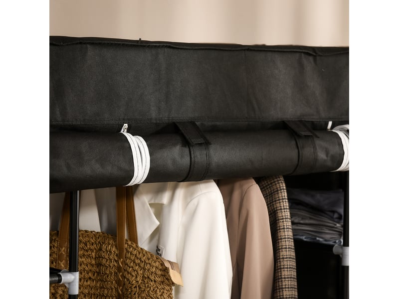  Armoire en tissu 150x43x162,5 cm avec 1 tringle et 10 compartiments métal noir  - Conforama D