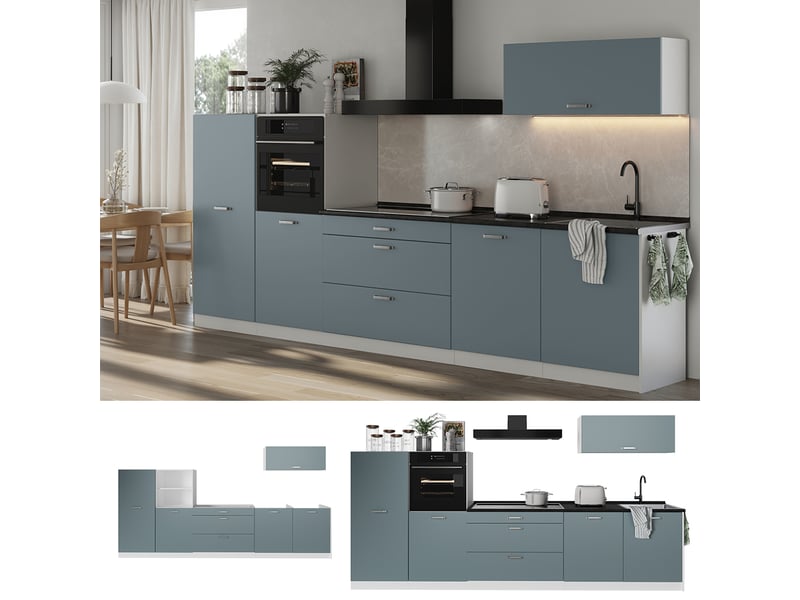  Vicco cuisine, bleu-grisblanc, 340cm plan de travail anthracite  - Conforama D