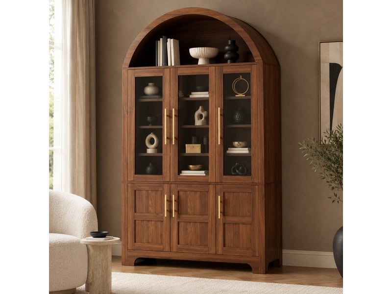  Vitrine 110x40x185 cm en mdf et panneaux de particules coloris noyer, 6 portes  - Conforama B