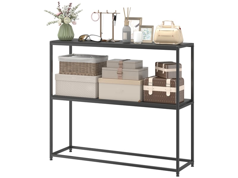  Table console en acier 2 étagères design moderne pour salon entrée couloir 100 x 30 x 87 cm noir  - Conforama B