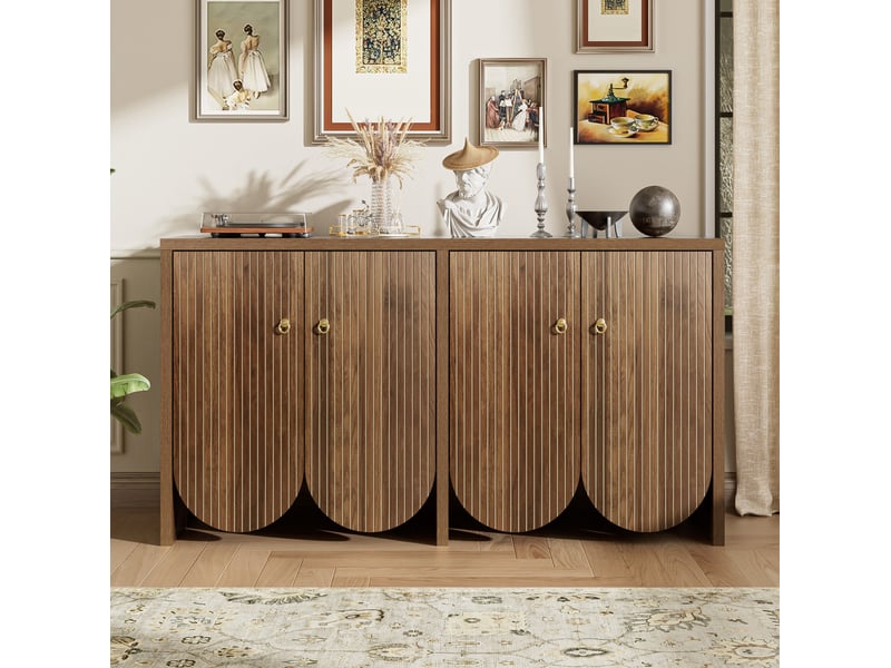  Buffet bas en mdf effet noyer 147 x 40 x 80 cm avec 4 portes  - Conforama B
